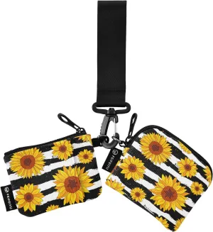 Yellow Sunflower Chic Farmhouse Gift Mini Zip Around Wristlet keychain Wallet for Women with Detachable Dual Pouch Wristlet Portable wallet Coin Purse