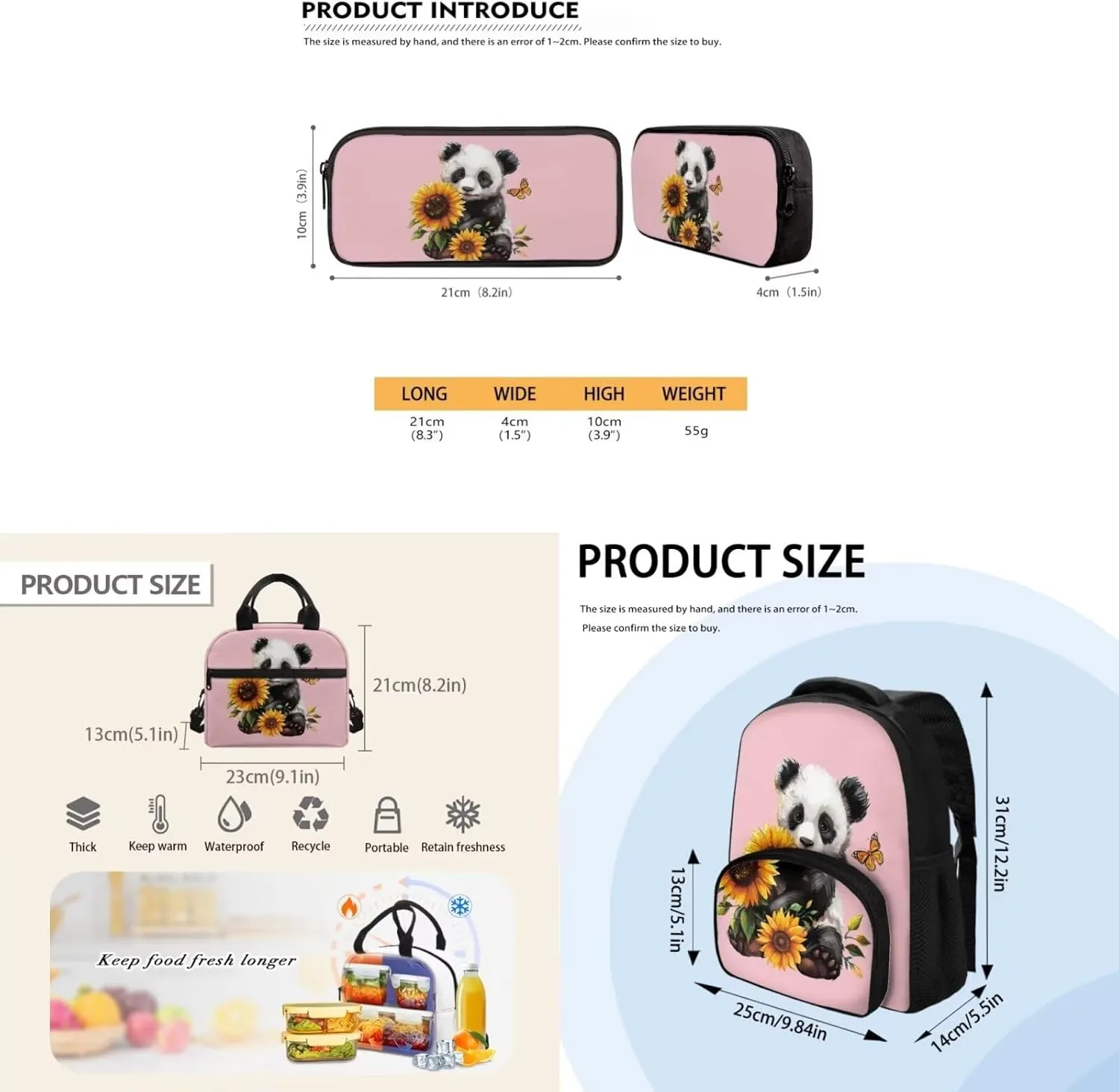 YEXIATODO Kawaii Panda Toddler Backpack and Lunch Box Set Girls Preschool with Cute Pencil Case Lightweight School Book Bag & Case Stylish School Backpacks Make You Look Chic and Fashion